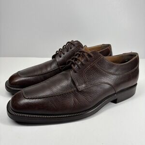 Santoni Men's US 10.5D Brown Pebbled Leather Lace-Up Apron Toe Derby Shoes Italy